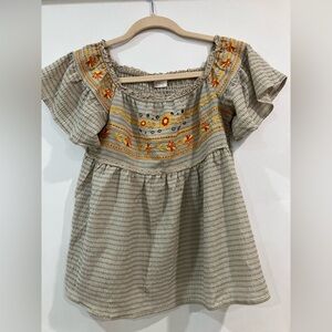 Afraid State Beige Top with Yellow Embroidery